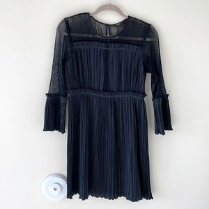 Maje Ritzy Pleated Dress Mixed Material Sheer Chiffon FR 1 US 2 4 XS Navy